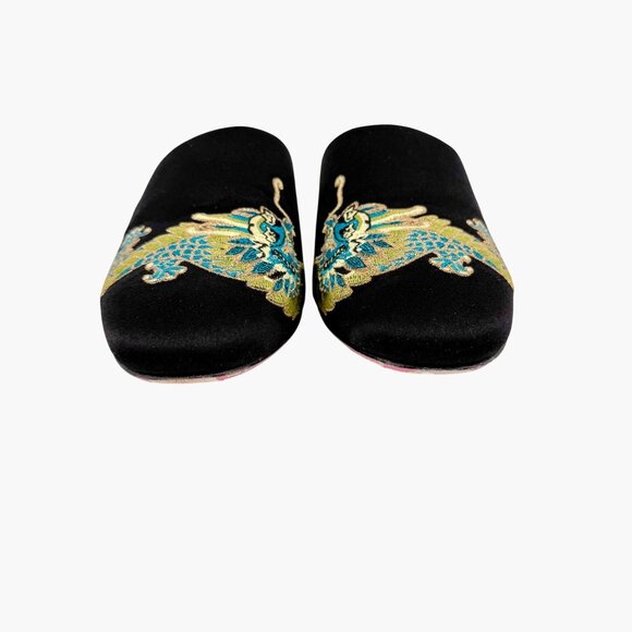 Gucci Dragon Embroidered Candy Mules EU 37 US 7 Black Satin Crystal Block Heel - Picture 6 of 15